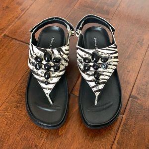 DONALD J PLINER Zebra Print Mohair Velcro Sandals